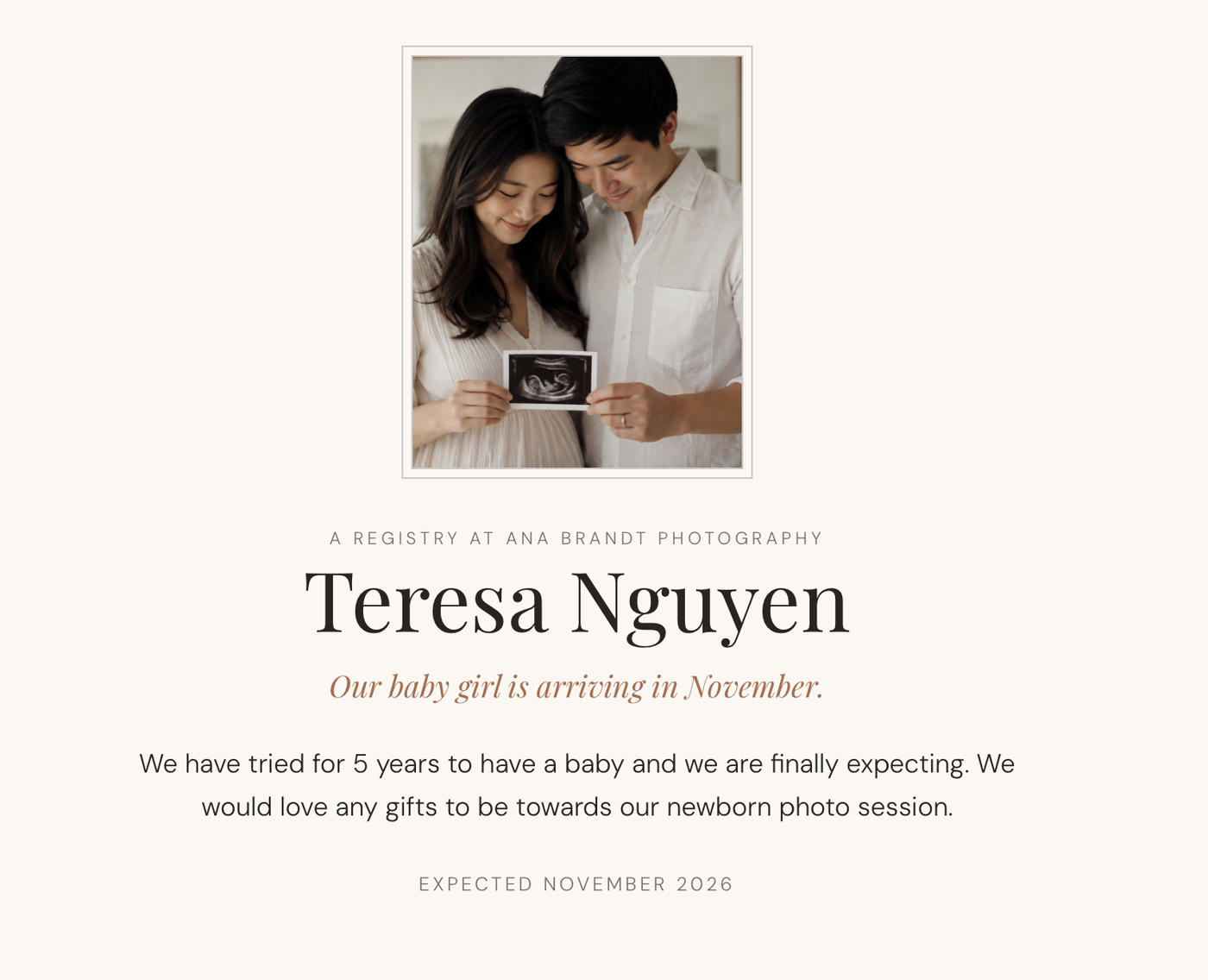 A client's registry page with their photo and story